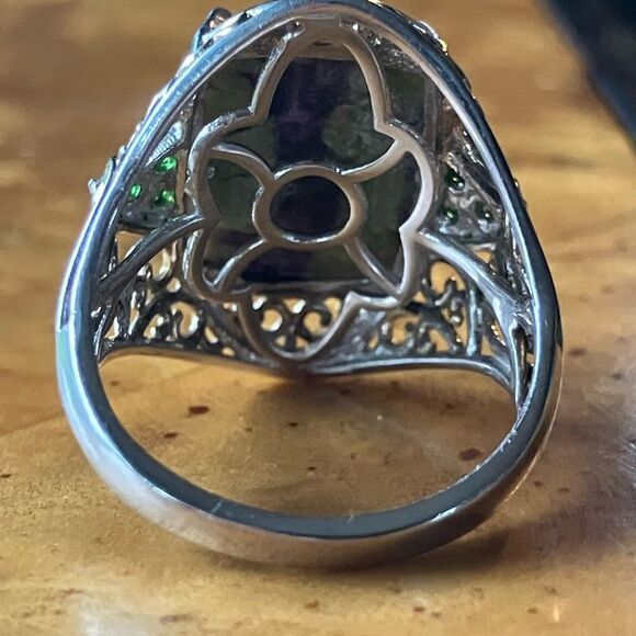 Genuine Tasmanian Stichtite Chrome Diopside Sterling Silver Cocktail Ring Size 9 - Picture 4 of 9